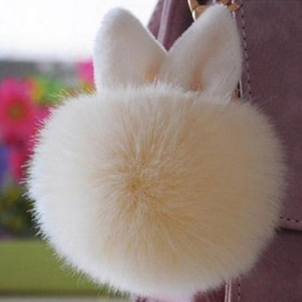 Artificial Rabbit Fur Ball Keychain Women Bag Plush Key Ring Car Key Pendant Delicate Candy Color