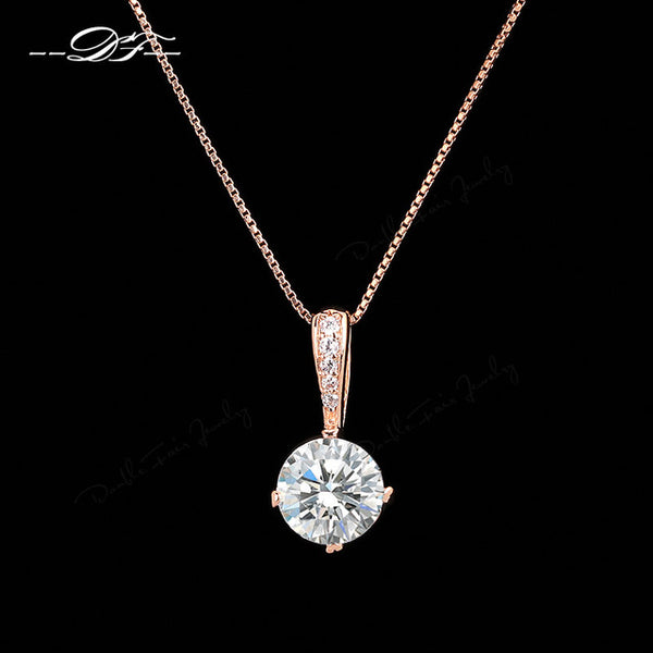 Double Fair OL Style Cubic Zirconia Chain Necklaces & Pendants Rose Gold Color Fashion Crystal Wedding Jewelry For Women DFN426