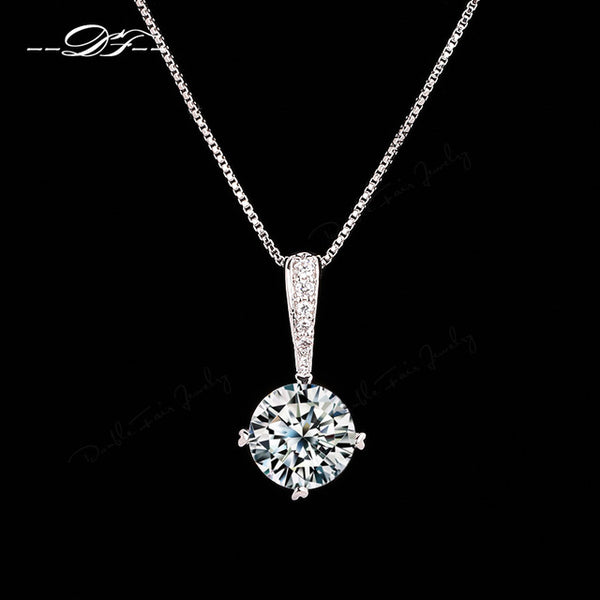 Double Fair OL Style Cubic Zirconia Chain Necklaces & Pendants Rose Gold Color Fashion Crystal Wedding Jewelry For Women DFN426