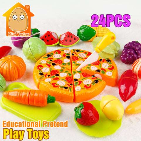 MiniTudou Colorful Miniature Food Cut Vegetables Toy 24PCS Olastic Fruit Food Toys For Girls Kitchen Pretend Play Set For Kids