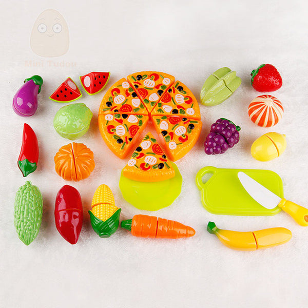 MiniTudou Colorful Miniature Food Cut Vegetables Toy 24PCS Olastic Fruit Food Toys For Girls Kitchen Pretend Play Set For Kids