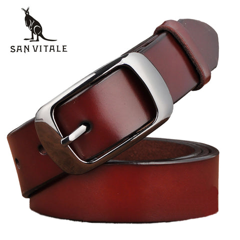SAN VITALE New Designer Fashion Women's Belts Genuine Leather Brand Straps Female Waistband Pin Buckles Fancy Vintage for Jeans