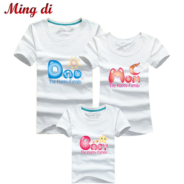 Ming Di Family Matching Outfits Brand 2017 Family T shirt Father Mother Daughter Son Cotton T shirts Summer Kids Clothes