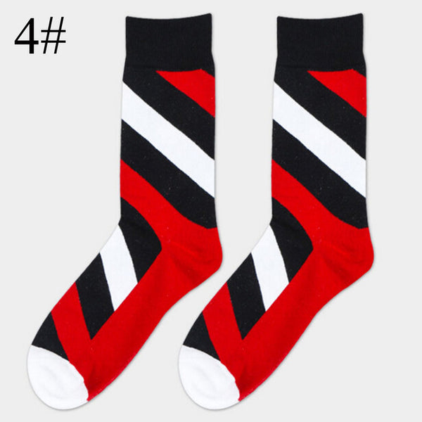 High Quality 1 Pair of Spring Summer Men Colored Striped Cotton Socks Art Jacquard Socks Hit Color Long Dot Happy Socks