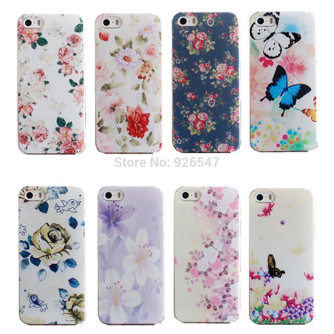 Beautiful Flower Design Painted Hard Black Cover Cases Fit For iPhone 5 5s SE Case For Phone Fashion Shell AABDB224: --DJJDD65