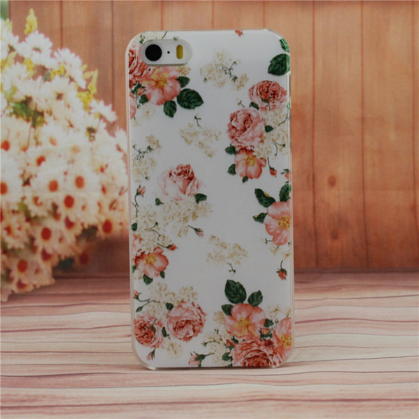 Beautiful Flower Design Painted Hard Black Cover Cases Fit For iPhone 5 5s SE Case For Phone Fashion Shell AABDB224: --DJJDD65