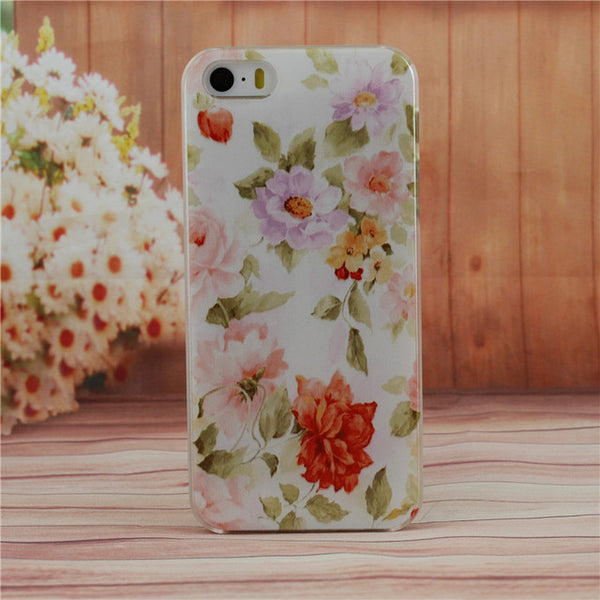 Beautiful Flower Design Painted Hard Black Cover Cases Fit For iPhone 5 5s SE Case For Phone Fashion Shell AABDB224: --DJJDD65