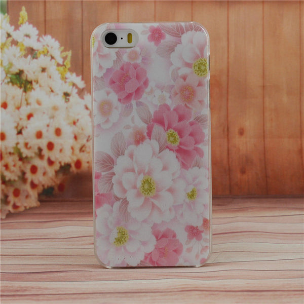 Beautiful Flower Design Painted Hard Black Cover Cases Fit For iPhone 5 5s SE Case For Phone Fashion Shell AABDB224: --DJJDD65