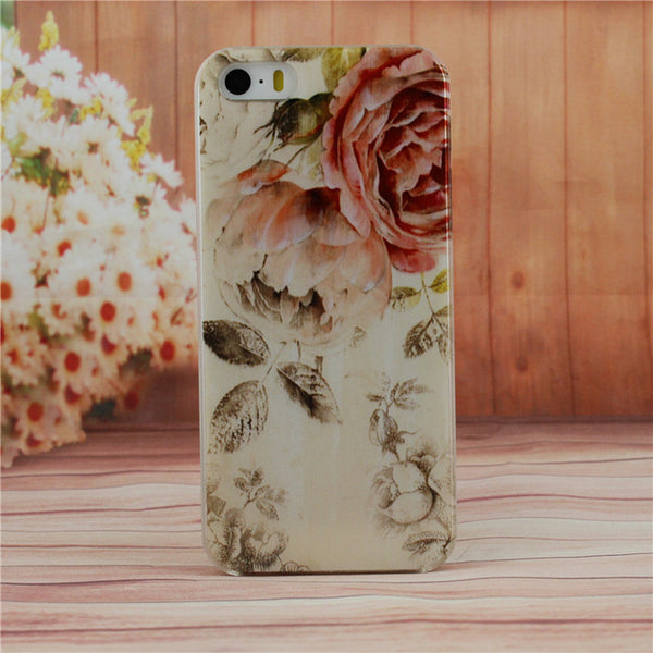 Beautiful Flower Design Painted Hard Black Cover Cases Fit For iPhone 5 5s SE Case For Phone Fashion Shell AABDB224: --DJJDD65