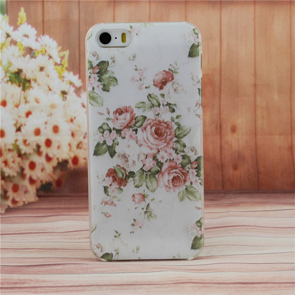 Beautiful Flower Design Painted Hard Black Cover Cases Fit For iPhone 5 5s SE Case For Phone Fashion Shell AABDB224: --DJJDD65