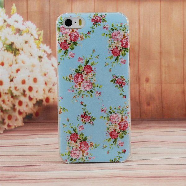 Beautiful Flower Design Painted Hard Black Cover Cases Fit For iPhone 5 5s SE Case For Phone Fashion Shell AABDB224: --DJJDD65