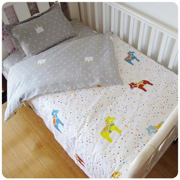 Aden Bears 3 Pcs Cotton Crib Bed Linen Kit Cartoon Baby Bedding Set Includes Pillowcase Bed Sheet Duvet Cover Without Filler