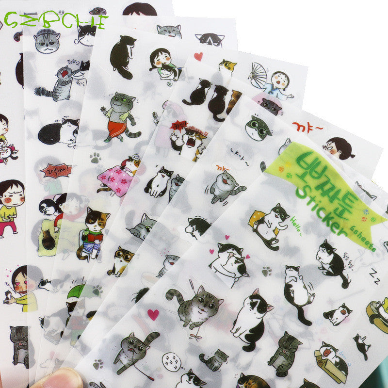 Creative transparent PVC stickers cute black and white cat photo album decorative stickers child DIY toy 6sheets/set
