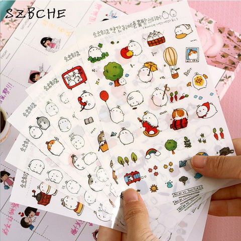 New Cute Lovely Rabbit 6 Sheet Paper Stickers for Diary Scrapbook Book decoration DIY Personalized Photo Album Cartoon stickers