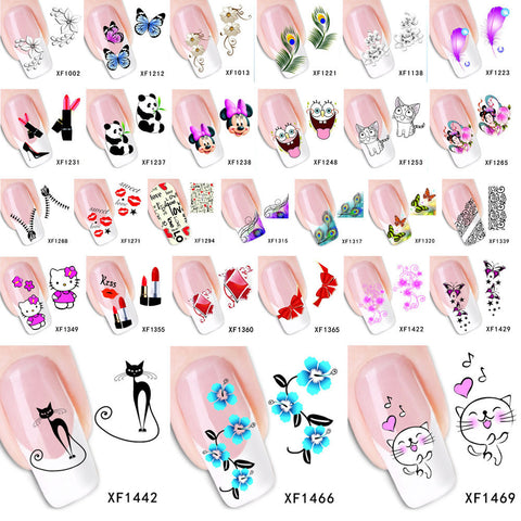 ZKO 1 Sheet Optional Flower Bows Cat Etc Water Transfer Sticker Nail Art Decals Nails Wraps Temporary Tattoos Watermark Tools