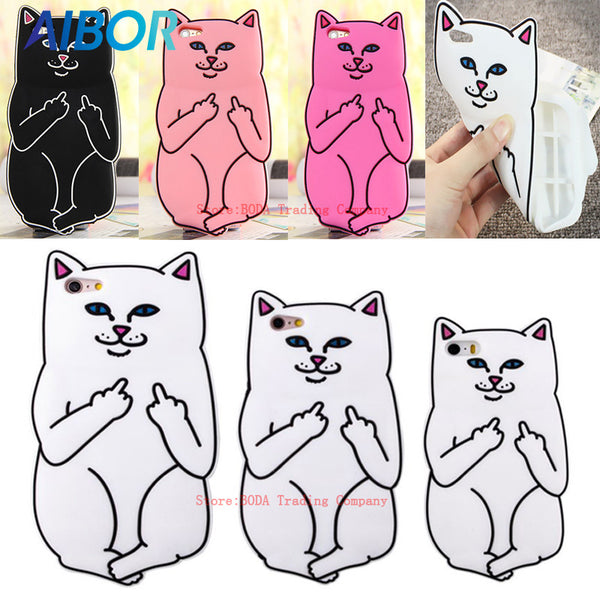 3D Cute cartoon ripndipp Pocket Cat Middle Finger white corna cat soft silicone case For iphone 7/7PLUS 4 4S/5C 5s/SE/6/6s plus