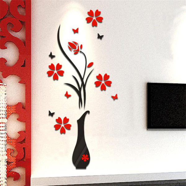 Kakuder  DIY Vase Flower Tree Crystal Arcylic 3D Wall Stickers Decal Home Decor 80*40cm #10 2016 Gift Drop