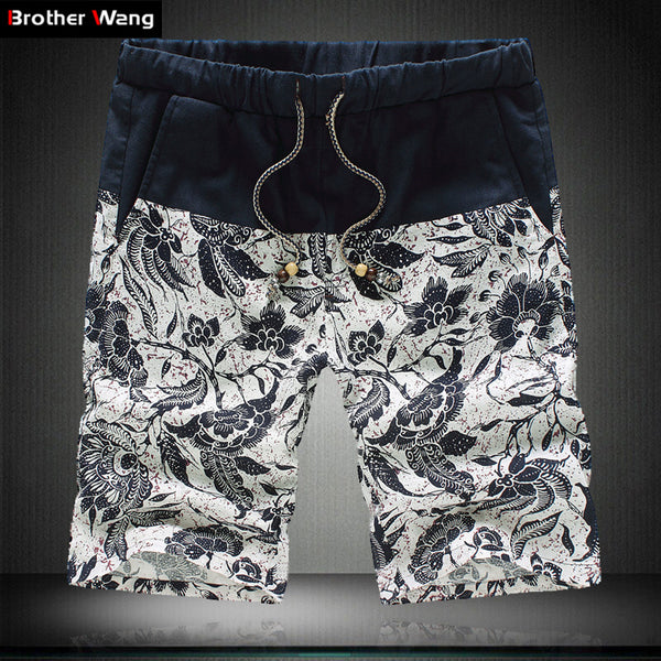 2017 Summer Fashion Men's Casual Linen Shorts Trousers with Mosaic Flower Pattern Big Yards 4XL 5XL bermuda male Short