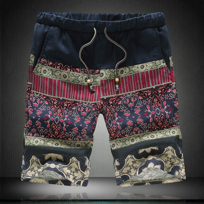 2017 Summer Fashion Men's Casual Linen Shorts Trousers with Mosaic Flower Pattern Big Yards 4XL 5XL bermuda male Short