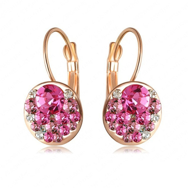 Top Sale Party Chrsitmas Jewelry Fashion Round Earrings Stud Rose Gold Color Austrian Full Crystals Women Earrings ER0118