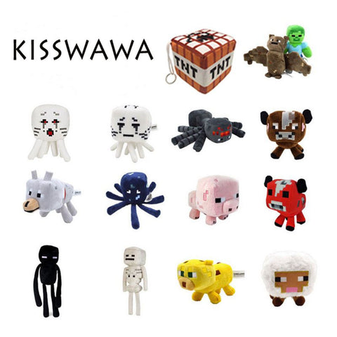 KISSWAWA Minecraft Plush Toys 16-26cm My World Zombie Ghost Doll Wolf Enderman Ocelot Stuffed Animals TNT Strange Sheep 15 style