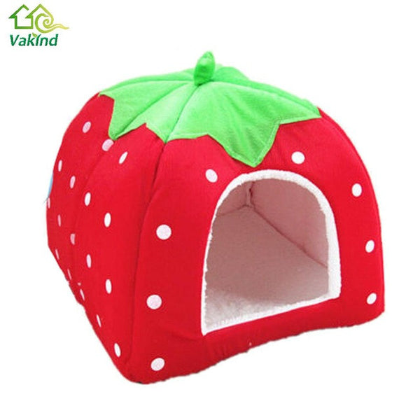 Soft Comfortable Pet Cat House Leopard Strawberry Dog Bed Foldable Puppy Dog House Cute Animal Kennel Nest Dog Cat Bed