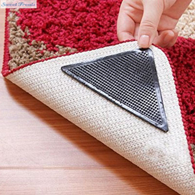 Sweettreats 4pcs Rug Carpet Mat Grippers Non Slip Reusable Washable Silicone Grip