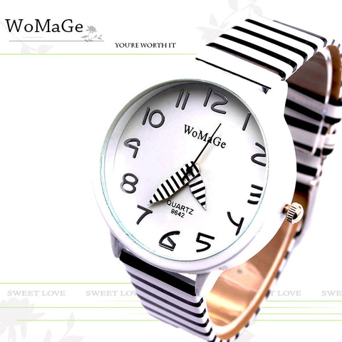 2017 New Top Brand Womage Simple Designer Zebra Crossing Stripe Cow Leather Wrist Watches Girl Children Popular Quartz Clock