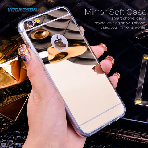 VOONGSON Rose Gold Luxury Bling Mirror Case For Iphone 6 6S Plus 7 5 5s SE Clear TPU Edge Ultra Slim Flexible Soft Cover Cases