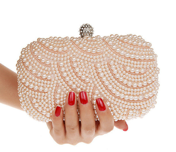 TenTop-A Two Sided Beaded Fashion Exquisite Beaded Evening Bag Noble Elegant Pearl Clutches Bags Shoulder Party Bags White Pearl