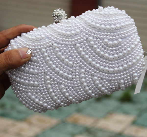 TenTop-A Two Sided Beaded Fashion Exquisite Beaded Evening Bag Noble Elegant Pearl Clutches Bags Shoulder Party Bags White Pearl