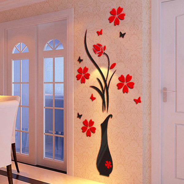 DIY Vase Flower Tree Crystal Acrylic 3D Wall Stickers Decal Home room Decals Wall Art Sticker wallpaper vinilos infantiles 2017