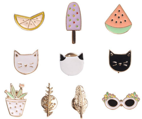Timlee X002  Free shipping Cute Fruit Cat Sunglass Leaf Orange Pot Ice cream Watermelon Brooch Pins,Fashion Jewelry Wholesale