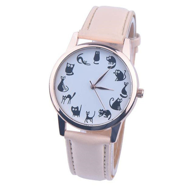 Fashion Casual Watches Women Lovely Cat Leather Sport Quartz Wrist Watches Luxury Brand Hour Clock Relojes relogio feminino