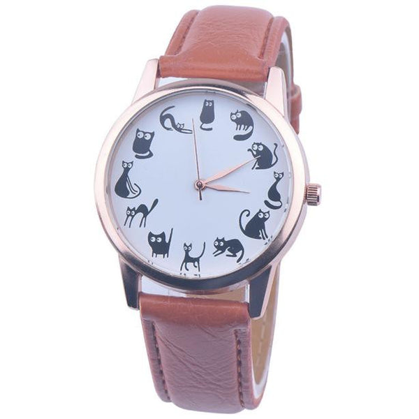 Fashion Casual Watches Women Lovely Cat Leather Sport Quartz Wrist Watches Luxury Brand Hour Clock Relojes relogio feminino