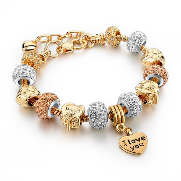 Szelam Luxury Crystal Heart Charm Bracelets & Bangles Gold Bracelets For Women Jewellery Pulseira Feminina Sbr160056