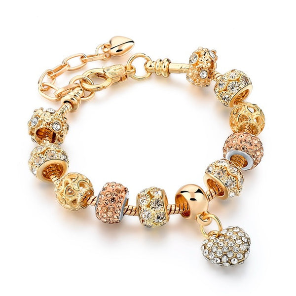 Szelam Luxury Crystal Heart Charm Bracelets & Bangles Gold Bracelets For Women Jewellery Pulseira Feminina Sbr160056