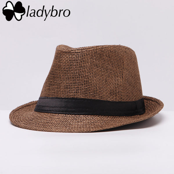 Ladybro Women Hat For Men Hat Ladies Summer Beach Cap Sun Hat Female Panama Straw Male Gangster Trilby Fashion Sun Visor Cap