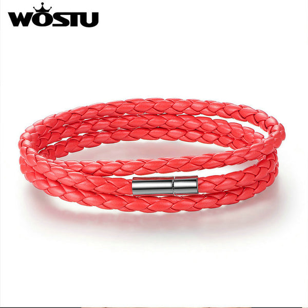 WOSTU 2017 Hot Sale 6 Color 60CM PU Leather Wrap Bracelet With Magnet Clasp High Quality Jewelry For Women Men Pulseira XCJ0063