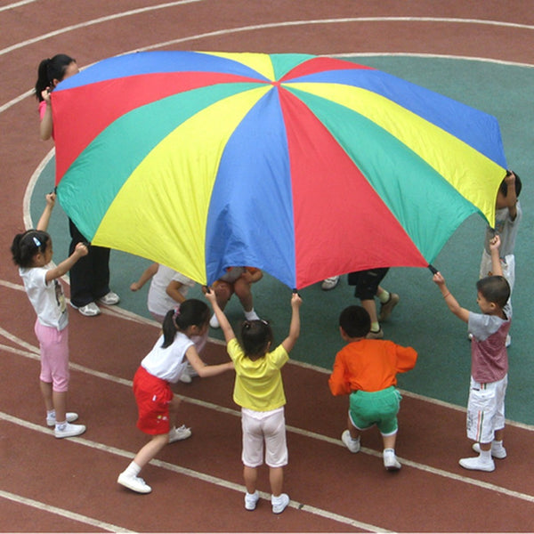 Dia 2M Child Kid Sports Development Outdoor Rainbow Umbrella Parachute Toy Jump-sack Ballute Play Parachute 8 Bracelet