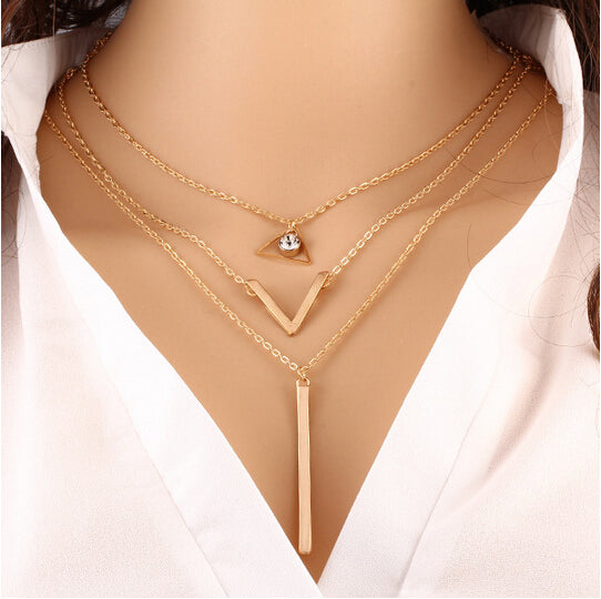 Timlee N040 Free shipping Bohemia Multi layers Chains Triangle Chokers Necklaces Wholesale
