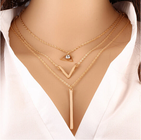 Timlee N040 Free shipping Bohemia Multi layers Chains Triangle Chokers Necklaces Wholesale