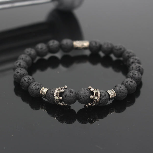 New Fashion Matte Onyx Stone Bead Bracelet For Men Popular Boys Imperial Crown Braiding Brand Macrame Charm Bracelet Gift RB2794
