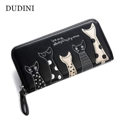 DUDINI Europe Women Cat Cartoon Wallet Long Creative Female Card Holder Casual Zip Ladies Clutch PU Leather Coin Purse ID Holder