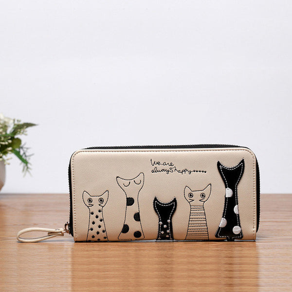 DUDINI Europe Women Cat Cartoon Wallet Long Creative Female Card Holder Casual Zip Ladies Clutch PU Leather Coin Purse ID Holder