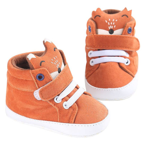 Autumn baby boy girl shoes Cotton Cloth kid Fox head Lace first walker Canvas Sneaker anti-slip Soft Sole Toddler footwear hook