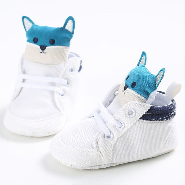 Autumn baby boy girl shoes Cotton Cloth kid Fox head Lace first walker Canvas Sneaker anti-slip Soft Sole Toddler footwear hook