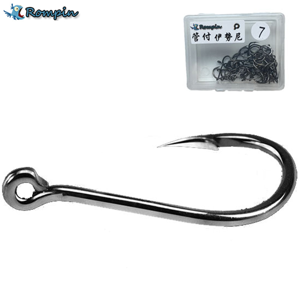 Rompin 50pcs/box high Carbon Steel Fishing Hook Fishhooks Durable Pesca Jig Head Fishing Hooks with Hole Carp Fishing Tackle Box