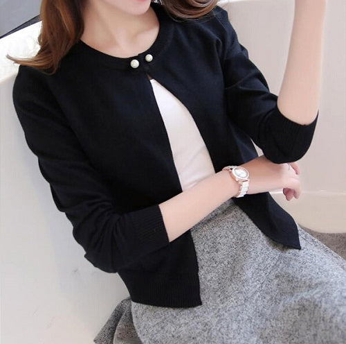 lollas New Solid Color Fashion Women Sweater Female Cardigan Thin Outerwear Summer Short Design Knit Long-sleeve Sweater