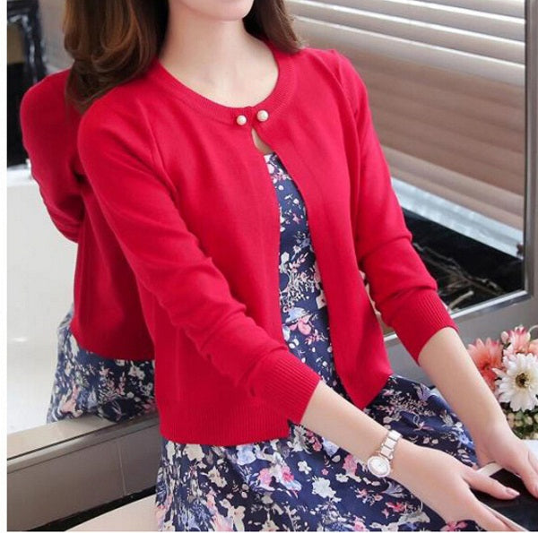 lollas New Solid Color Fashion Women Sweater Female Cardigan Thin Outerwear Summer Short Design Knit Long-sleeve Sweater